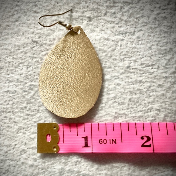 New Handcrafted Gold Leather Drop Earrings Lightweight 2”x 1” Gold French Hooks - Picture 5 of 5
